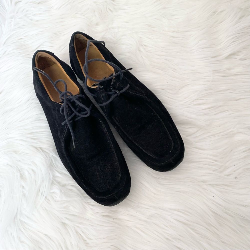 Bally Darly Suede Black Lace-Up Square Oxford Platform Shoes 7.5